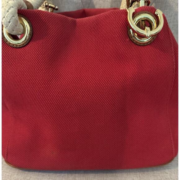 MICHAEL KORS MARINA MANDARIN RED CANVAS CONVERTIBLE PURSE,HAND+GRAB BAG - Picture 4 of 13